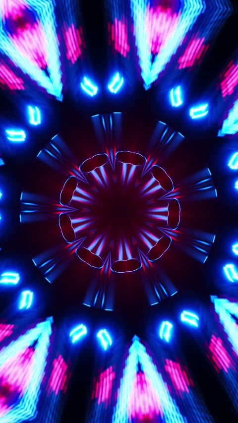 Circular pattern of blue and red lights. Kaleidoscope VJ loop Vertical Stock Footage 313610780