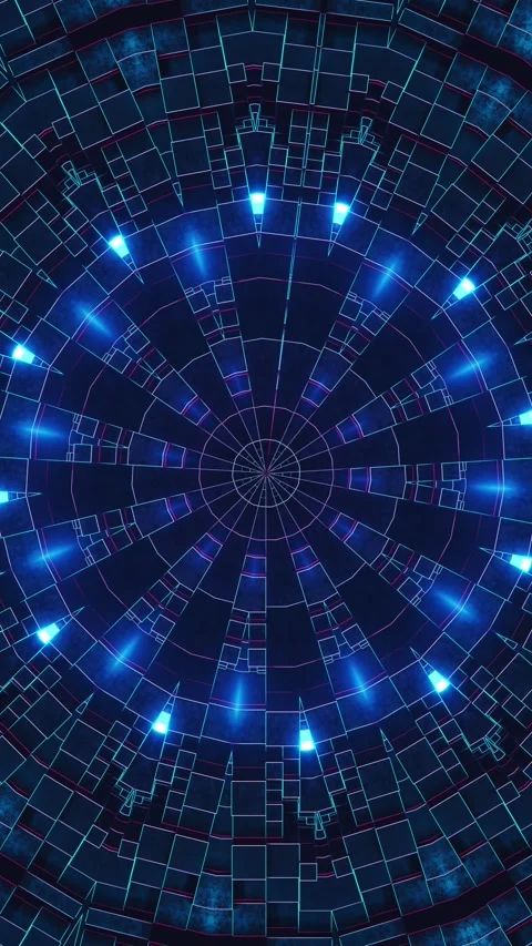 Circular pattern with blue and red lights on it. Kaleidoscope VJ loop Vertical. Stock Footage 314000316