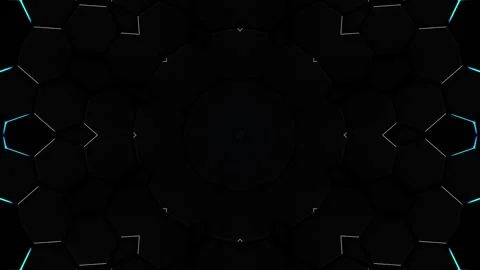 Circular pattern with blue lights on black background. Kaleidoscope VJ loop Stock Footage 252351836