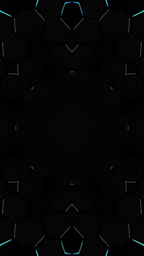 Circular pattern with blue lights on black background. Kaleidoscope VJ loop Stock Footage 314542547