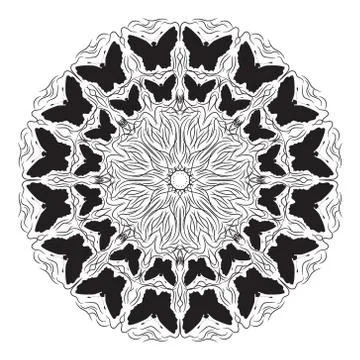 Circular pattern with butterflies. vector illustration. Drawing by hand. Stock Illustration