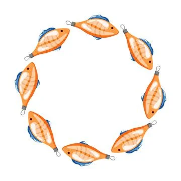 Circular pattern of Christmas tree fish vintage toy for festive decoration and Stock Illustration