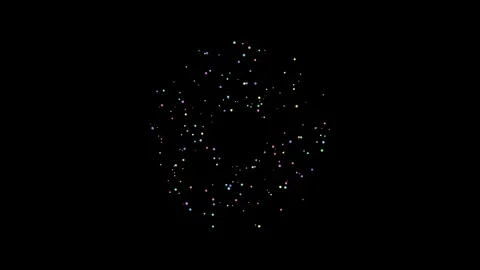 A circular pattern of colorful glowing light particles against dark background Video stock 335117568
