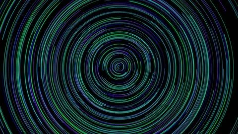 Circular pattern of electric blue and grass green circles on a black background 스톡 사진