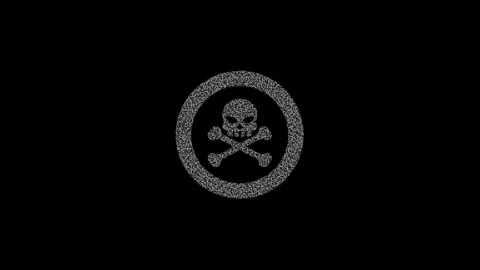 Circular Pattern Forming a Skull and Crossbones Symbol on Black Background .. Stock Footage 330347860