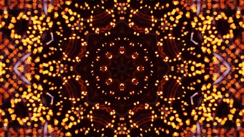 Circular pattern of lights in orange and black colors. Kaleidoscope VJ loop Stock Footage 252351539