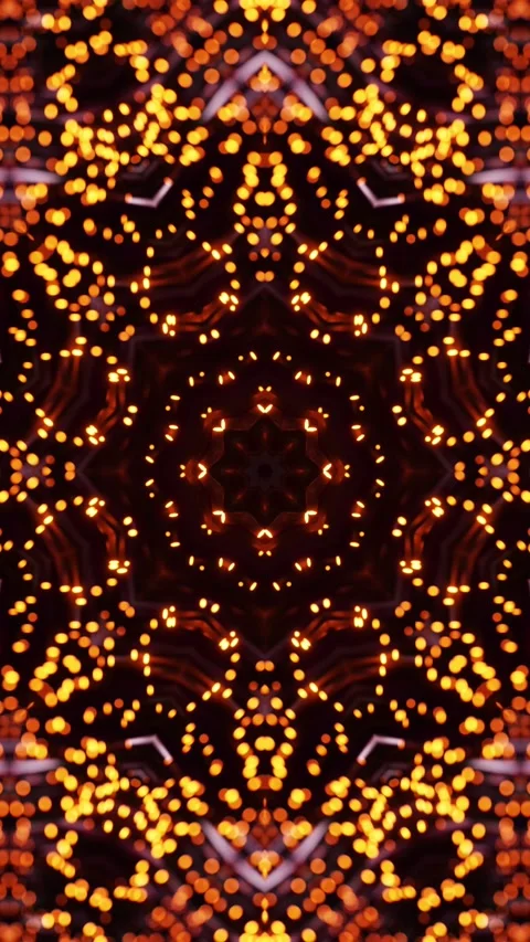 Circular pattern of lights in orange and black colors. Kaleidoscope VJ loop Stock Footage 314100610