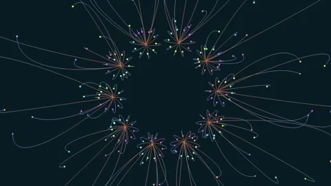 Circular pattern of lines and dots on black background Stock Footage 297604379