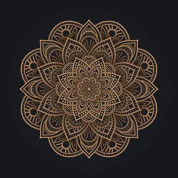 Circular Pattern of Mandala, Golden Arabesque Pattern, Vector Illustration Stock Illustration