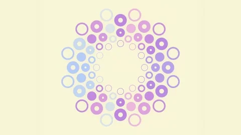 Circular pattern of many moving neon circles. 3d rendering loop animation 4K Stock Footage 263696011