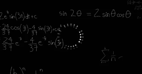 Circular pattern with mathematical equations and symbols on black background Stock Footage 304953198