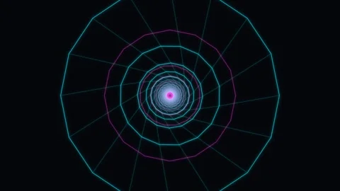 Circular pattern with neon lines creating depth effect Stock Footage 337301579