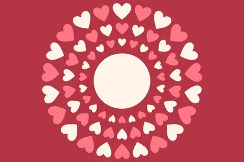 Circular pattern of pink and white hearts on a red background イラスト素材