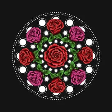Circular pattern with polka dot ornament, roses Illustrazione stock