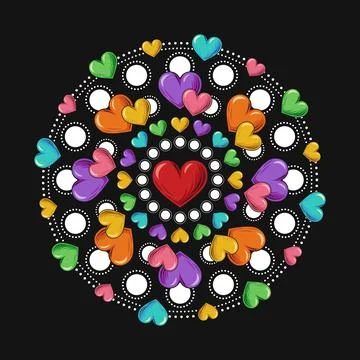 Circular pattern with polka dot ornament, hearts Stock Illustration