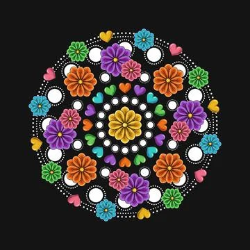 Circular pattern with polka dot ornament, daisy Stock Illustration
