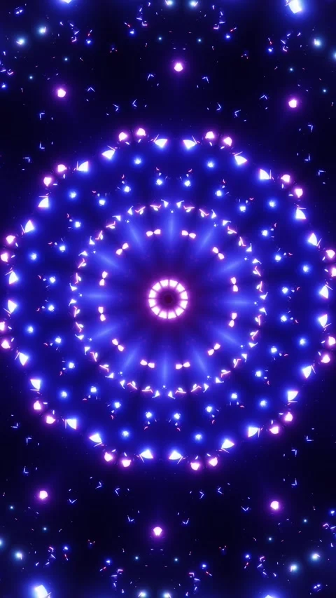 Circular pattern of red and blue lights on black background. Kaleidoscope V.. Stock Footage 313610756