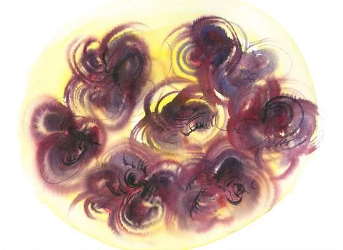 Circular pattern with rounded swirling maroon flowers on a sunny background Stock Illustration