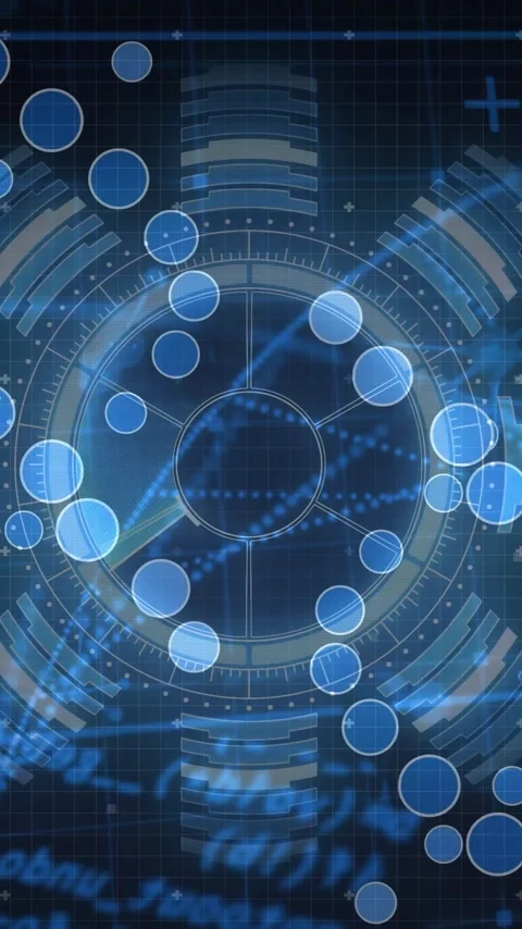 Circular patterns and data visualizations in futuristic digital animation Stock Footage 319617125