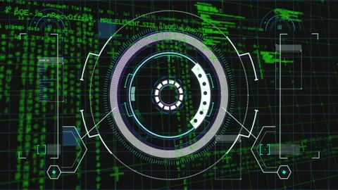 Circular patterns and green coding animation on futuristic digital interface Stock Footage 304765779