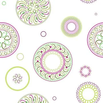 Circular patterns. Bright seamless rattern. Design of fabric, wallpaper, wr.. Stock-Illustration