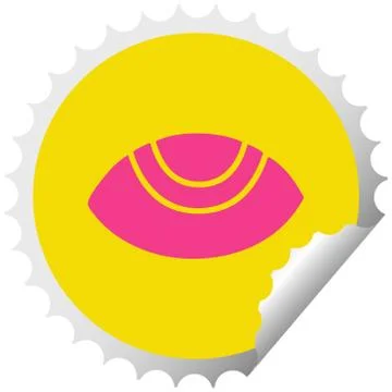Circular peeling sticker cartoon eye looking up Ilustração Stock