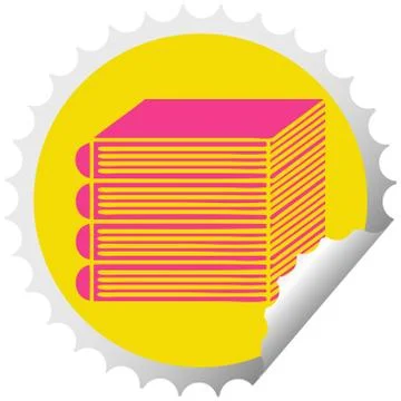 Circular peeling sticker cartoon stack of books Stock Illustration