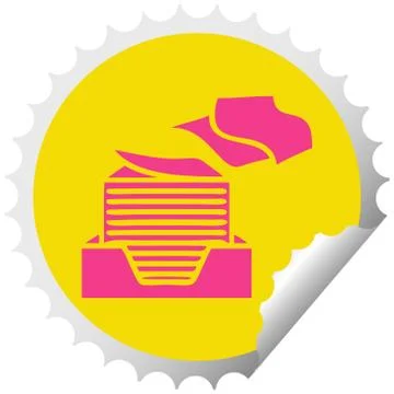 Circular peeling sticker cartoon stack of office papers Stock Illustration