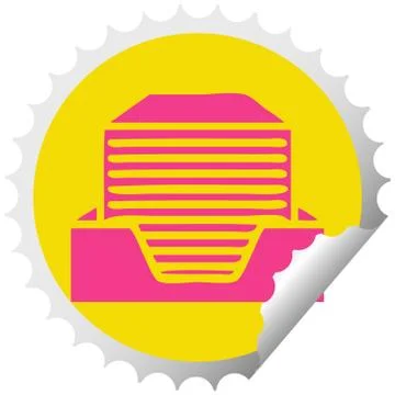 Circular peeling sticker cartoon stack of office papers Stock Illustration