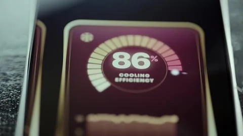 Circular performance gauge reports data center cooling efficiency of 86 Fotos Stock