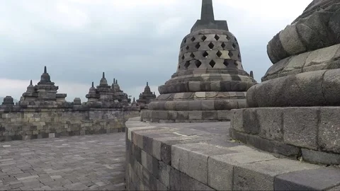 Circular platform with perforated stupas, Borobudur Temple, Java, Indonesia Stock Footage 148996225