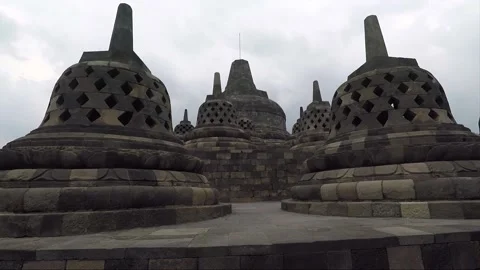 Circular platform with perforated stupas, Borobudur Temple, Java, Indonesia Stock Footage 149000637