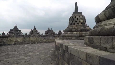 Circular platform with perforated stupas, Borobudur Temple, Java, Indonesia Stock Footage 149001073