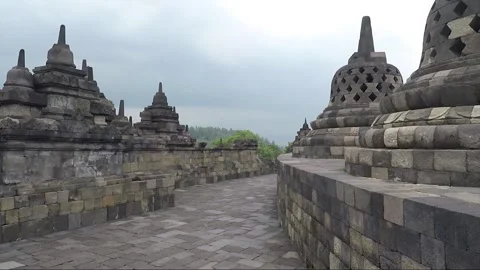 Circular platform with perforated stupas, Borobudur Temple, Java, Indonesia Stock Footage 149001226