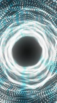 Circular portal-like structure made of glowing blue and white dots radiates.. Illustrazione stock