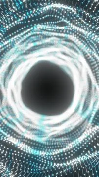 Circular portal-like structure made of glowing blue and white dots radiates a Stock Illustration