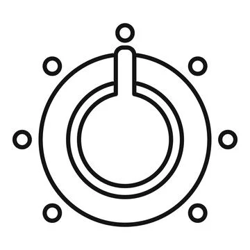 Circular power button symbol with satellites orbiting around it Stock Illustration