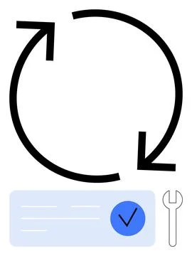 Circular process with black arrows, verification checkmark document, and wr.. Stock Illustration