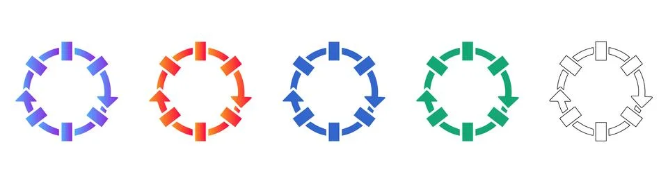 Circular Process Cycle Flow Icons Ilustração Stock