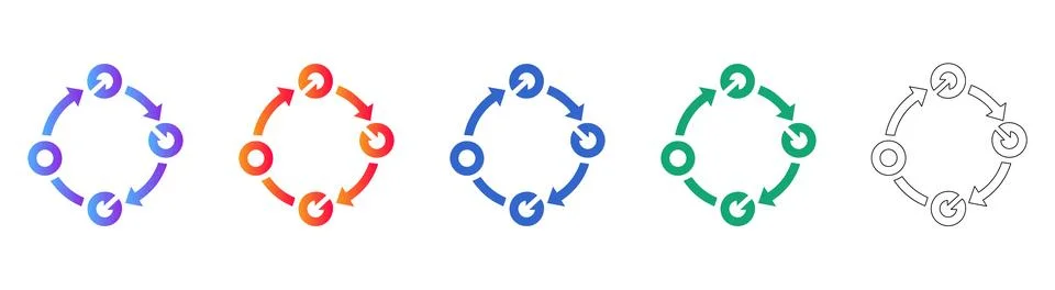 Circular Process Flow Icons Set 스톡 일러스트