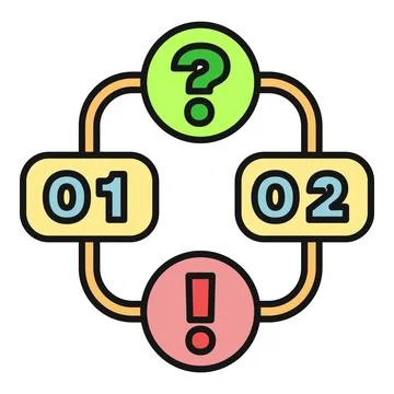 Circular process showing steps, questions, and solutions Stock-Illustration