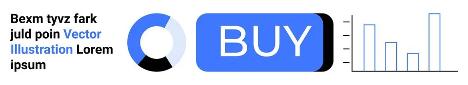 Circular progress chart, prominent blue Buy button, and bar graph depict key  Stock Illustration