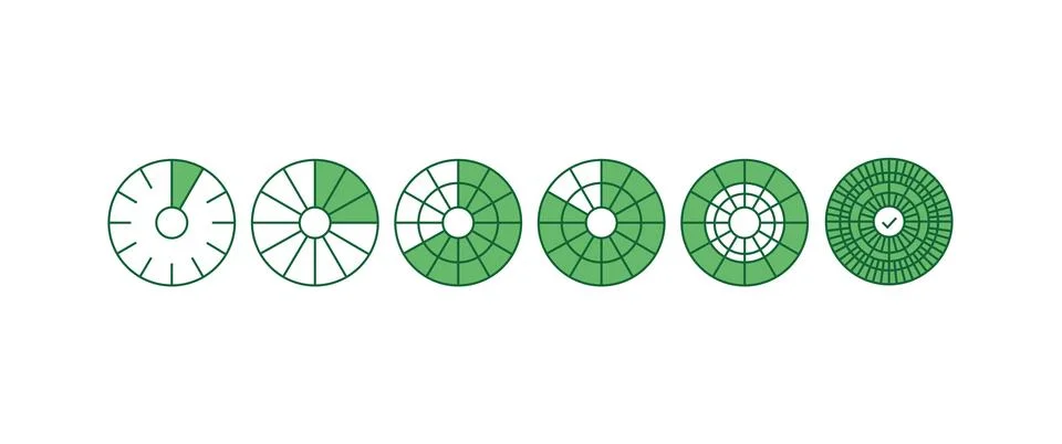Circular progress indicator icon set with loading status rings Stock Illustration