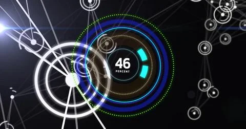 Circular progress indicator showing 51 percent, futuristic data visualization 写真素材