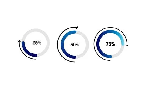 Circular Progress Indicators Set 25%, 50%, 75% with Arrows Stock Illustration