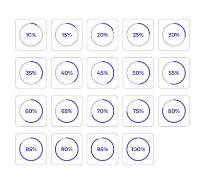 Circular progress with percentage increments line style dashboard element set 스톡 일러스트