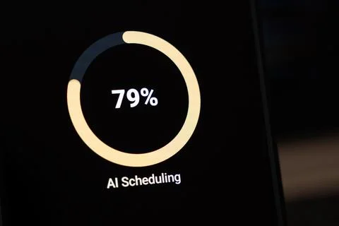 Circular progress ring at 79 percent with AI Scheduling text on a dark Stock Photos