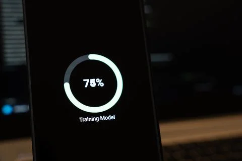Circular progress ring with Training Model text on a dark smartphone screen, Stock Photos