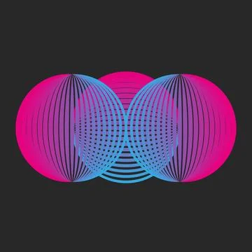 Circular psychedelic pattern logo featuring overlapping three circles in a .. Illustrazione stock