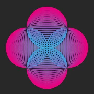 Circular psychedelic pattern logo featuring overlapping four circles, inter.. Illustrazione stock